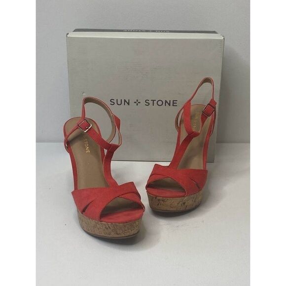 Sun + Stone Platform Dress‎ Cork Sandal 8.5 Coral Women's Adjustable Cushioned - Picture 9 of 9